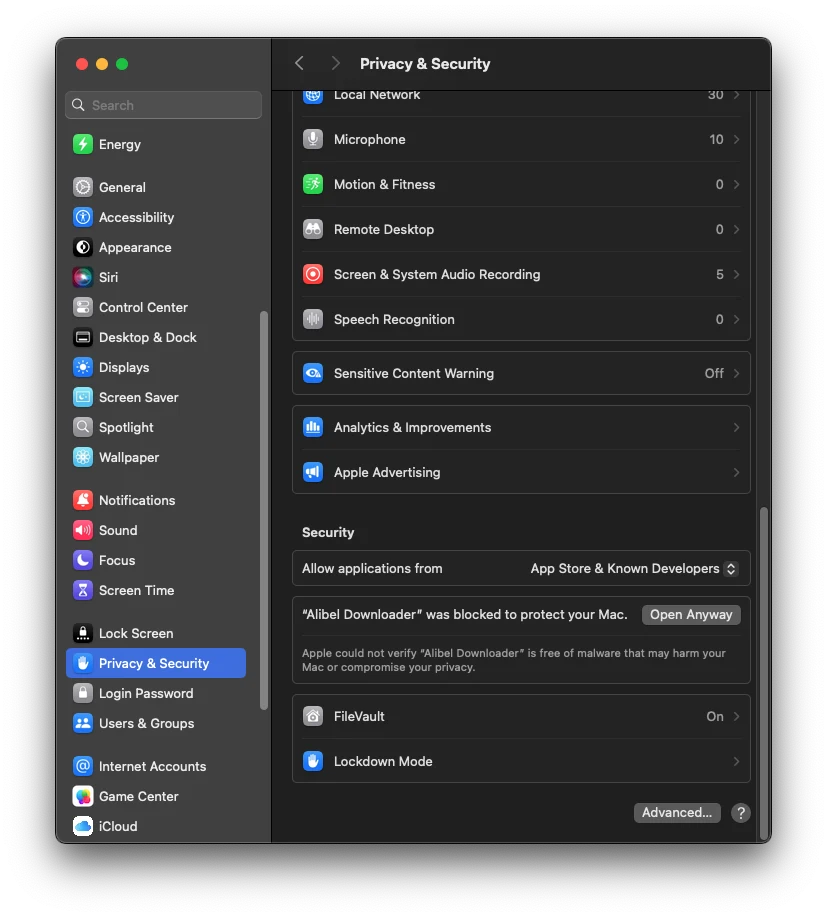 Open Anyway button for Alibel Downloader
